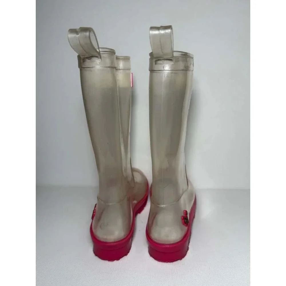 American Girl Wellie Wishers Willa Clear and Pink Rain Boots Girls Sz 12 EUC
